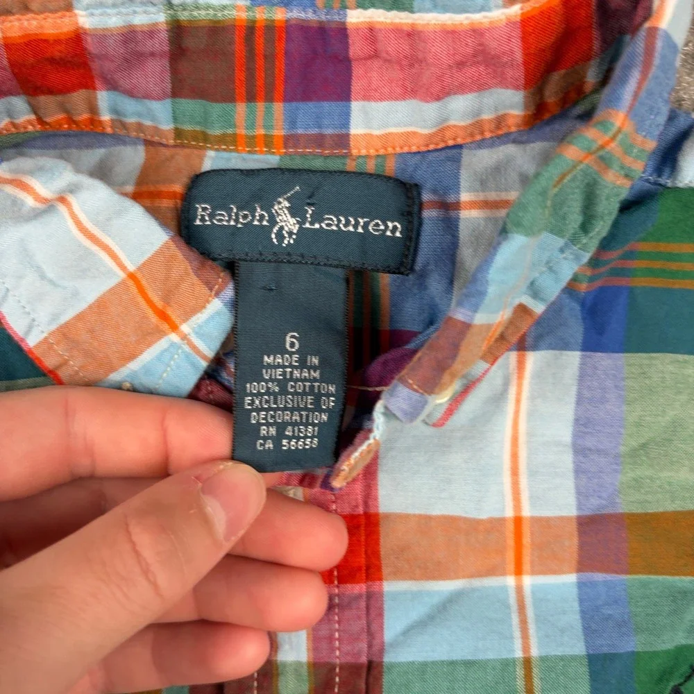 Ralph Lauren Button Down Boys Size 6 Multi Color Plaid Long Sleeve Shirt